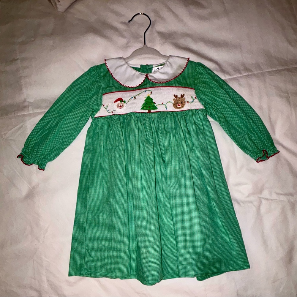 Petit Ami Green Holiday Dress with White Collar